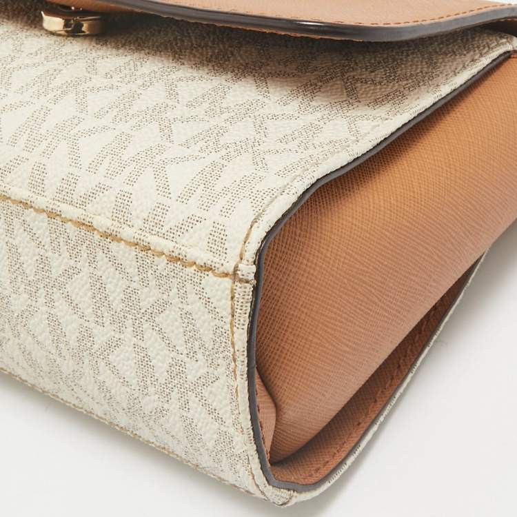 Pre Owned Michael Kors Brown/Vanilla Signature Coated Canvas Crossbody Bag
