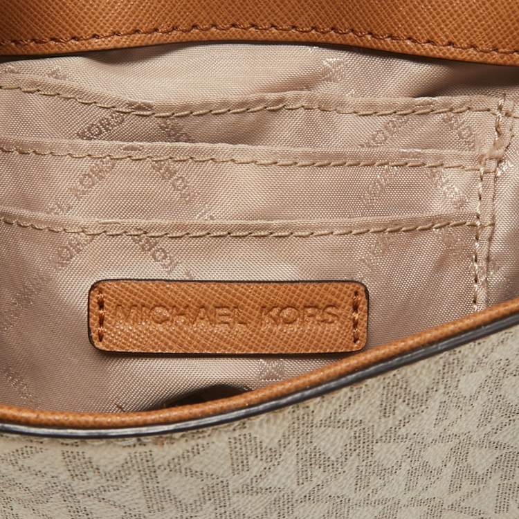 Pre Owned Michael Kors Brown/Vanilla Signature Coated Canvas Crossbody Bag