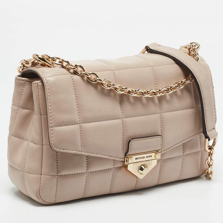 Pre Owned Michael Kors Light Pink Quilted Leather Large Soho Shoulder Bag
