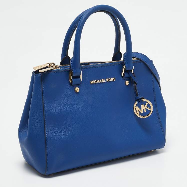 Pre Owned Michael Kors Blue Leather Medium Sutton Tote