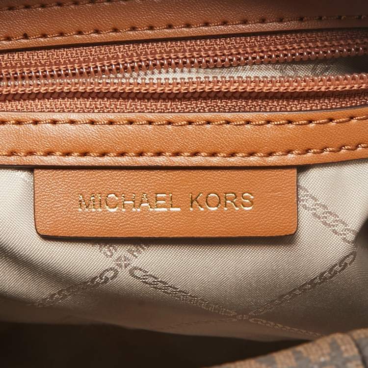 Pre Owned Michael Kors Brown/Tan Signature Coated Canvas and Leather Beck Satchel