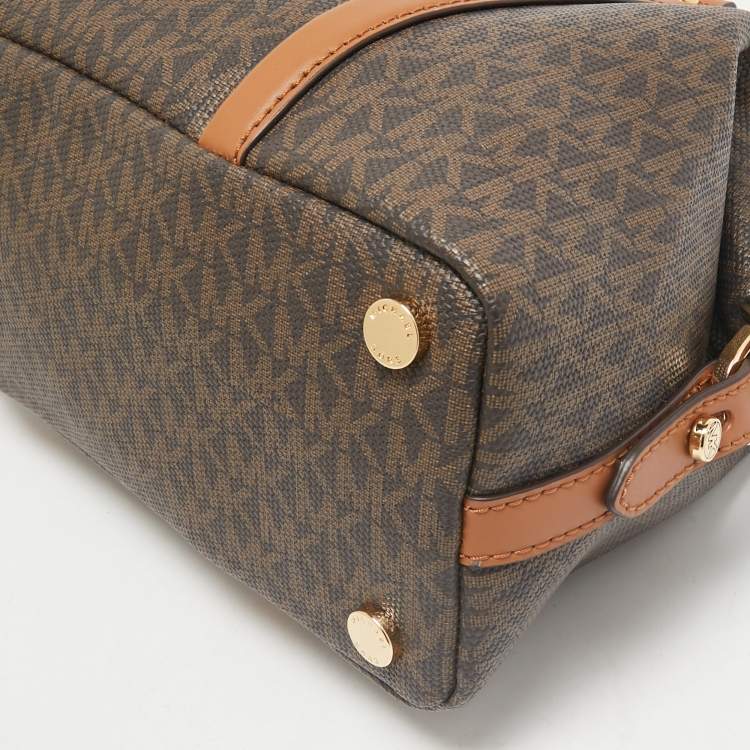 Pre Owned Michael Kors Brown/Tan Signature Coated Canvas and Leather Beck Satchel