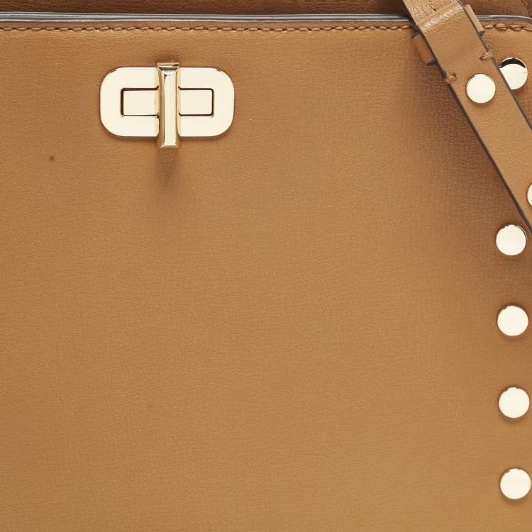 Pre Owned Michael Kors Brown Leather Sylvie Stud Shoulder Bag