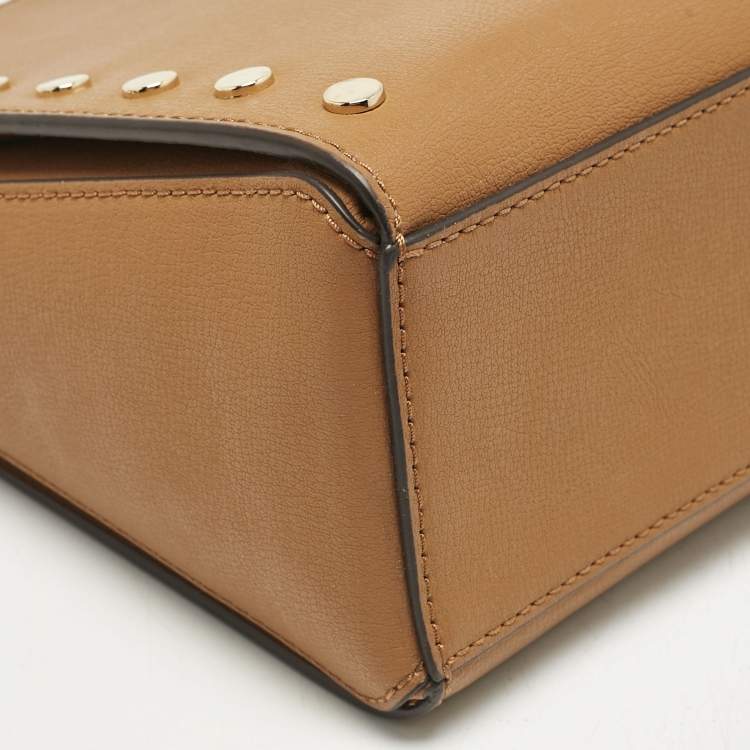 Pre Owned Michael Kors Brown Leather Sylvie Stud Shoulder Bag