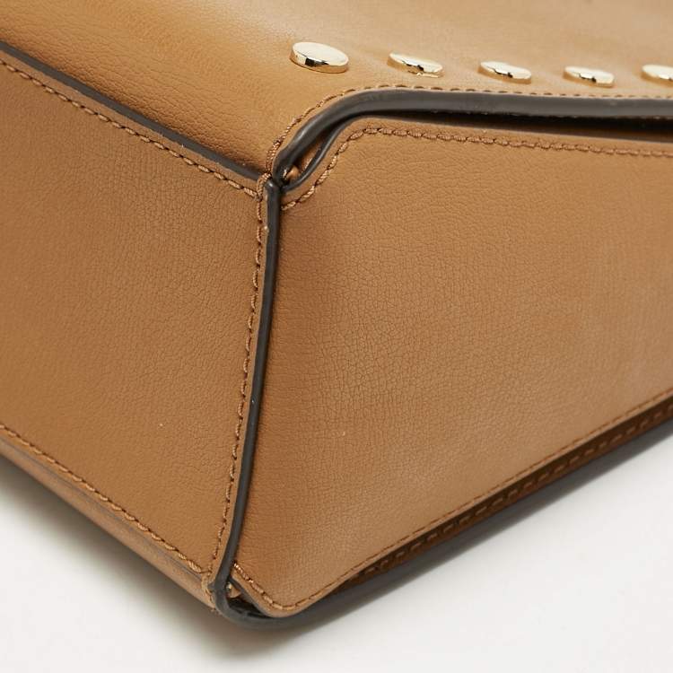 Pre Owned Michael Kors Brown Leather Sylvie Stud Shoulder Bag
