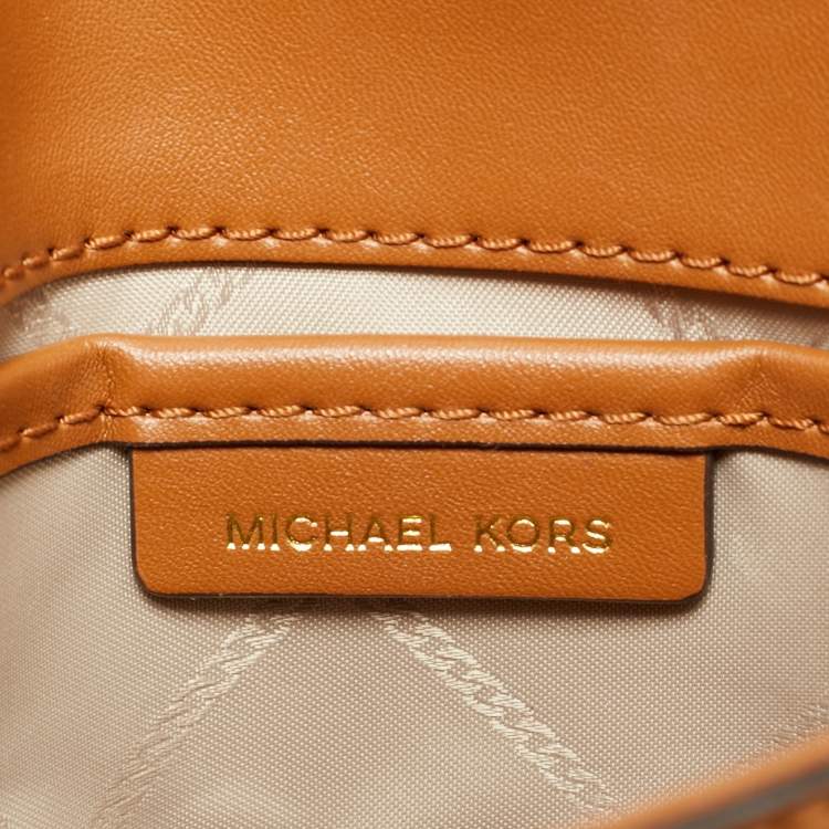 Pre Owned Michael Kors Brown/Tan Signature Coated Canvas and Leather Flap Brooklyn Shoulder Bag