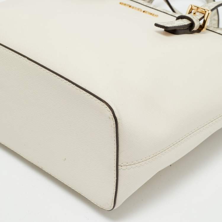 Pre Owned Michael Kors Off White Saffiano Leather Extra-Small Jet Set Travel Tote