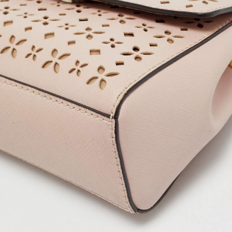 Pre Owned Michael Kors Light Pink Leather XS Laser Cut Ava Top Handle Bag