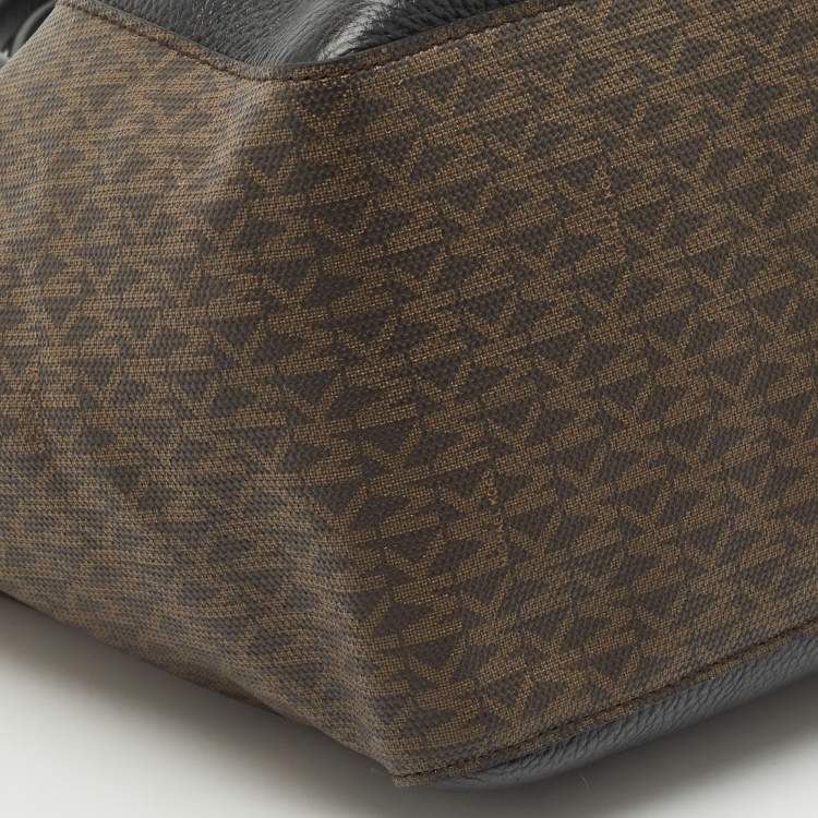 Pre Owned Michael Kors Black/Brown Coated Canvas and Leather Phoebe Tote