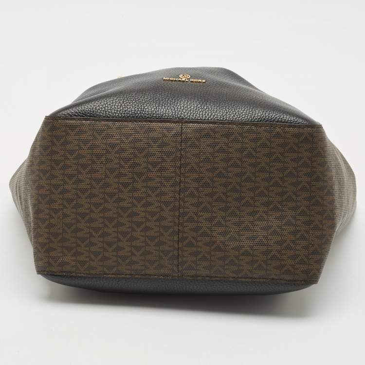 Pre Owned Michael Kors Black/Brown Coated Canvas and Leather Phoebe Tote