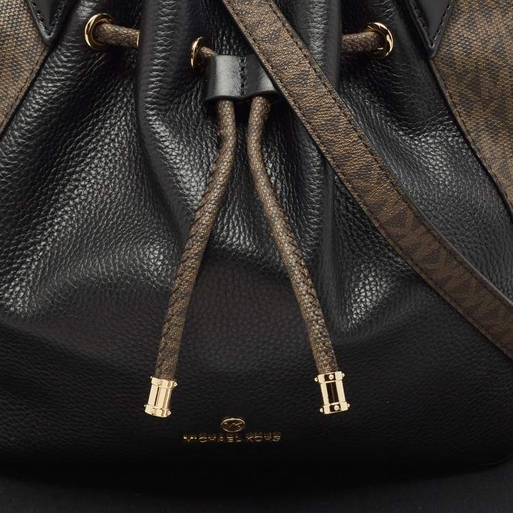 Pre Owned Michael Kors Black/Brown Coated Canvas and Leather Phoebe Tote