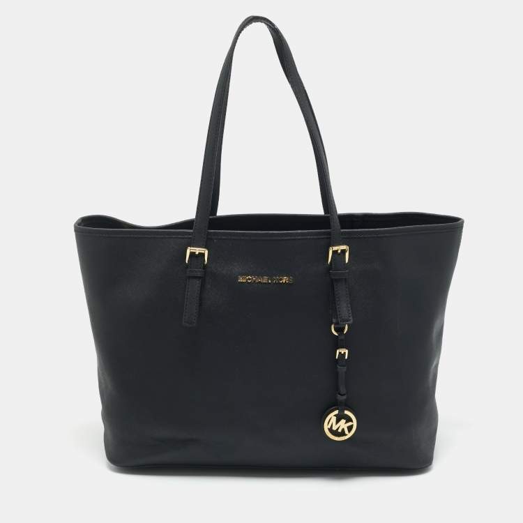 Pre Owned Michael Kors Black Leather Large Jet Set Travel Tote