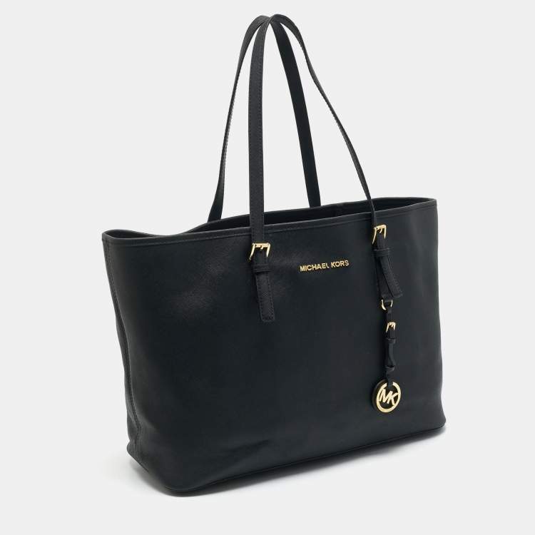 Pre Owned Michael Kors Black Leather Large Jet Set Travel Tote