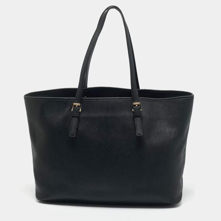 Pre Owned Michael Kors Black Leather Large Jet Set Travel Tote