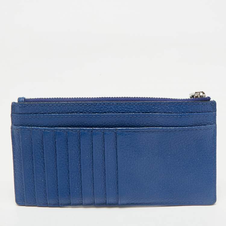 Pre Owned Michael Kors Blue Leather Zip Card Case