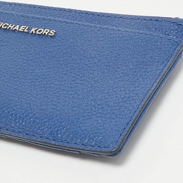 Pre Owned Michael Kors Blue Leather Zip Card Case