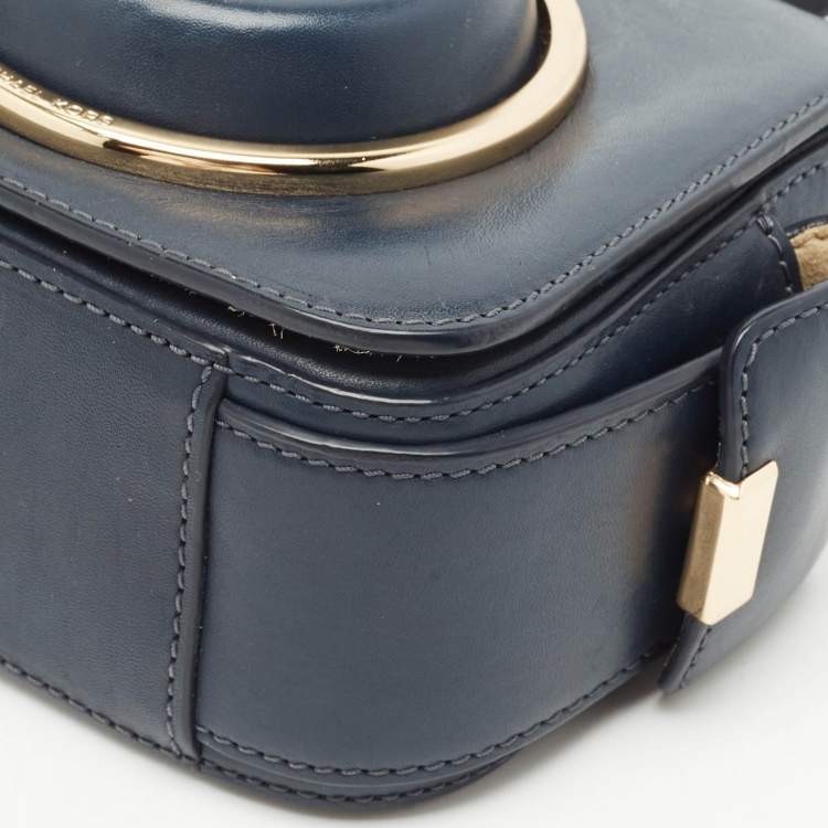 Pre Owned Michael Kors Navy Blue Leather Scout Camera Crossbody Bag