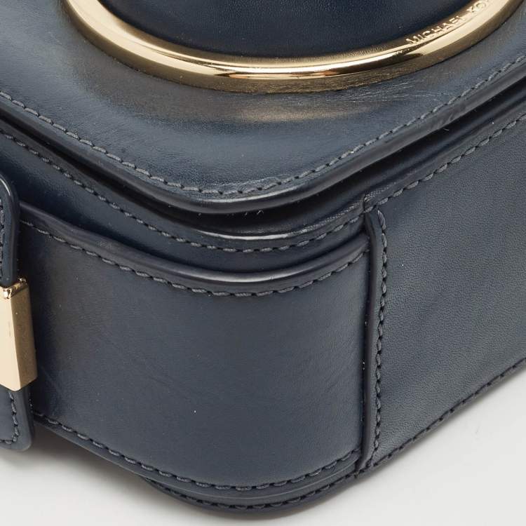 Pre Owned Michael Kors Navy Blue Leather Scout Camera Crossbody Bag