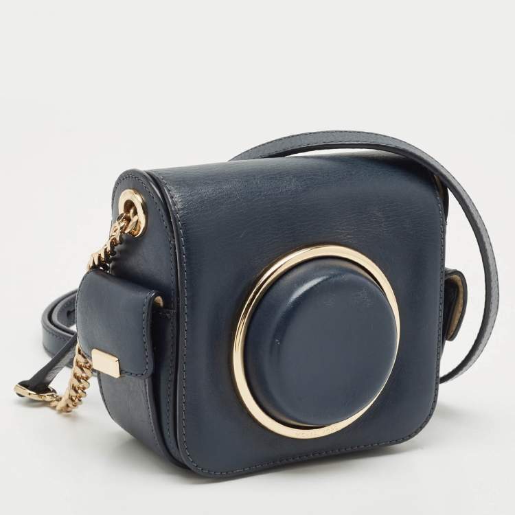 Pre Owned Michael Kors Navy Blue Leather Scout Camera Crossbody Bag