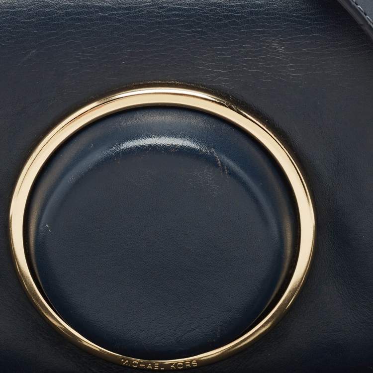 Pre Owned Michael Kors Navy Blue Leather Scout Camera Crossbody Bag