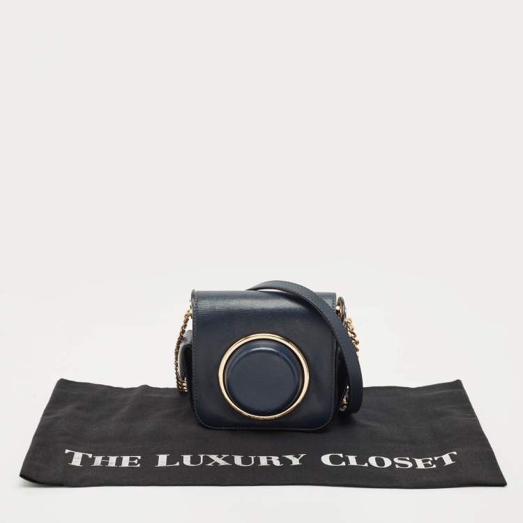 Pre Owned Michael Kors Navy Blue Leather Scout Camera Crossbody Bag