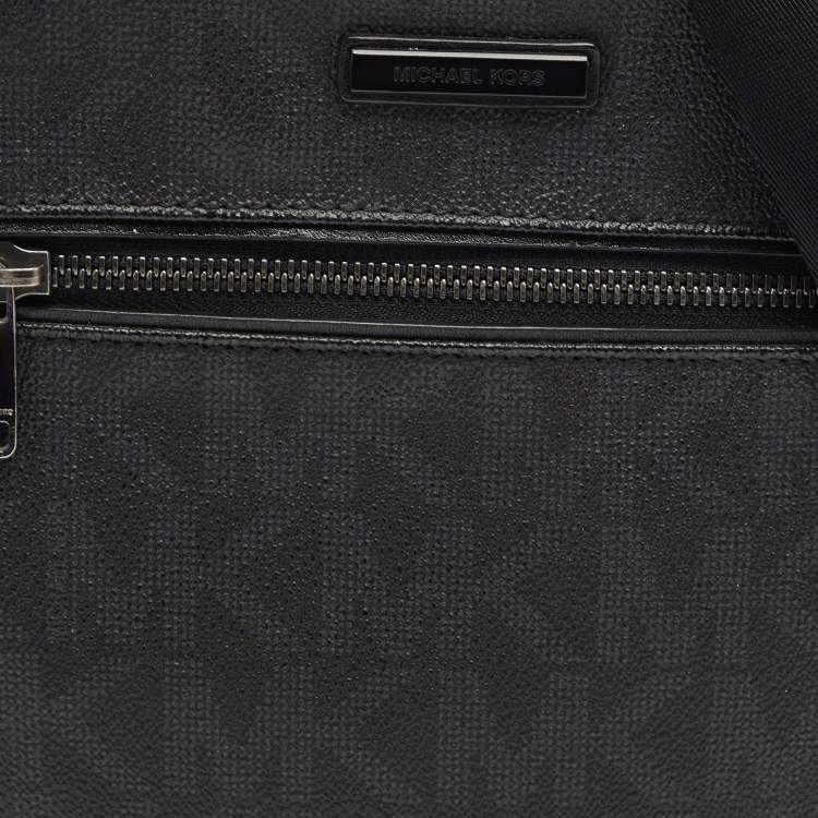 Pre Owned Michael Kors Black Signature Coated Canvas Jet Set Logo Flight Crossbody Bag