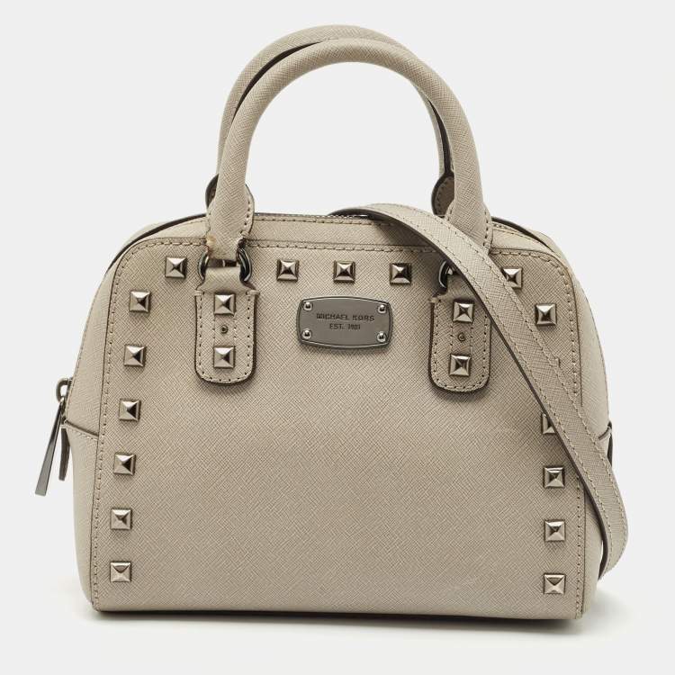 Pre Owned Michael Kors Grey Leather Mini Studded Sandrine Satchel