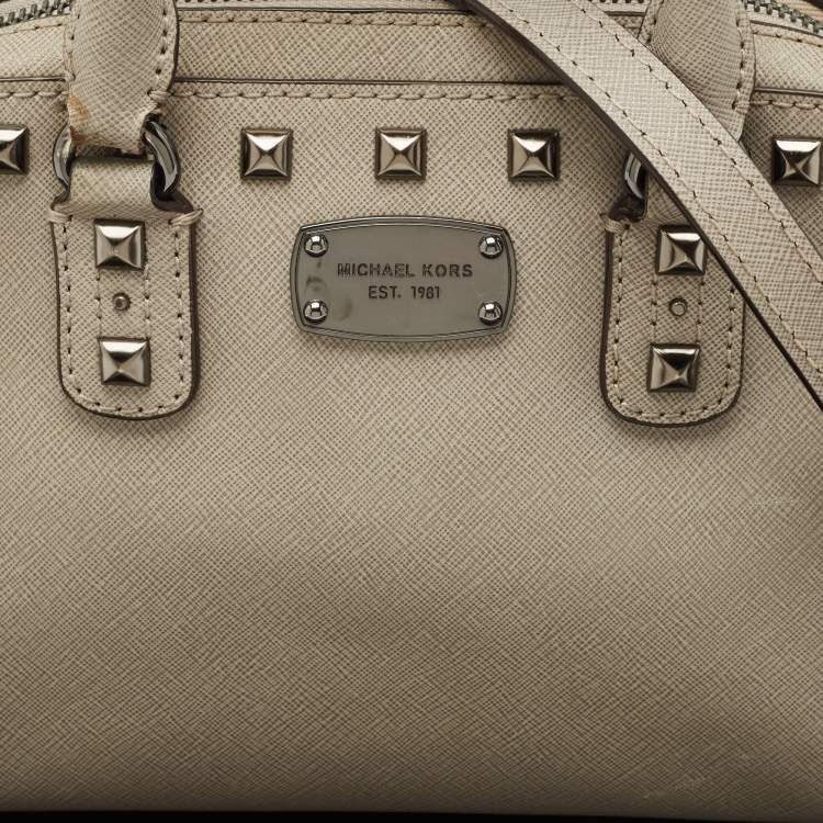 Pre Owned Michael Kors Grey Leather Mini Studded Sandrine Satchel