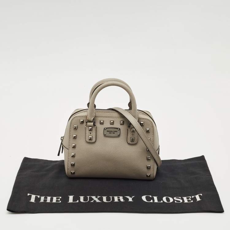 Pre Owned Michael Kors Grey Leather Mini Studded Sandrine Satchel