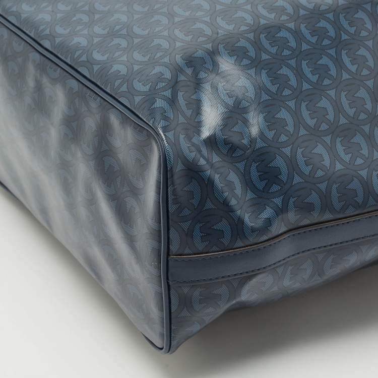 Pre Owned Michael Kors Navy Blue Signature Coated Canvas and Leather Large Jodie Tote