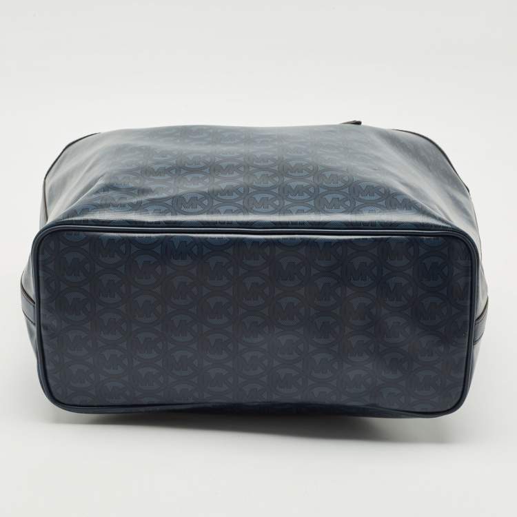 Pre Owned Michael Kors Navy Blue Signature Coated Canvas and Leather Large Jodie Tote