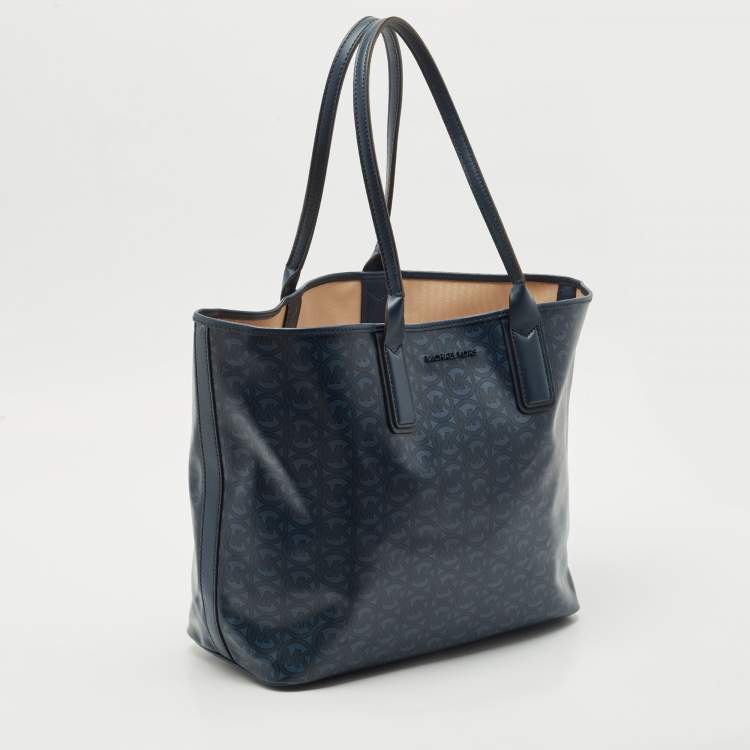 Pre Owned Michael Kors Navy Blue Signature Coated Canvas and Leather Large Jodie Tote