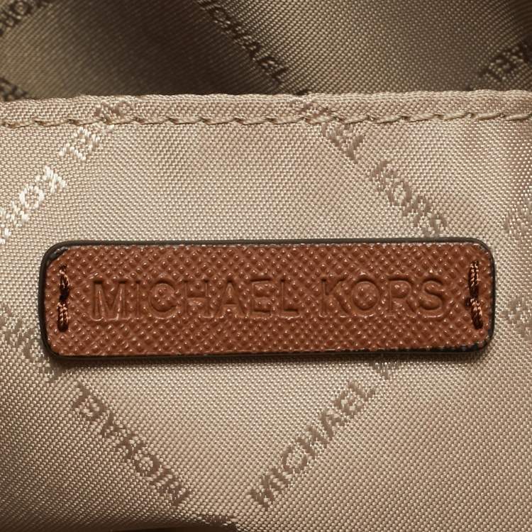 Pre Owned Michael Kors Brown Signature Coated Canvas and Leather Jet Set Travel Crossbody Bag