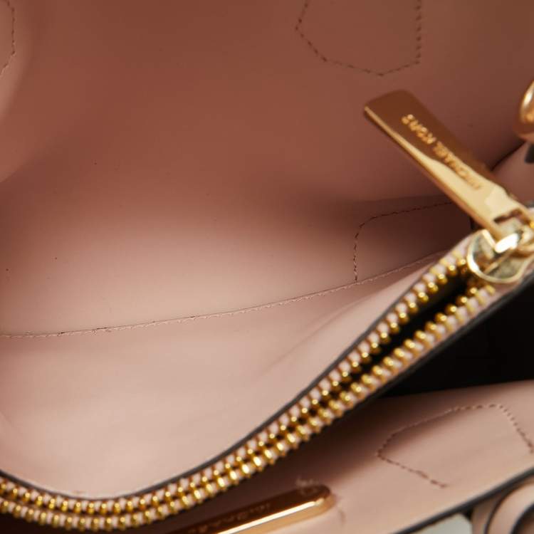 Pre Owned Michael Kors Ivory/Pink Signature Coated Canvas and Leather Mini Mercer Tote