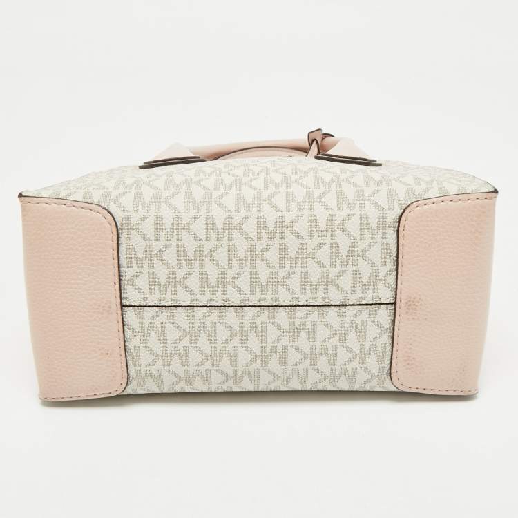 Pre Owned Michael Kors Ivory/Pink Signature Coated Canvas and Leather Mini Mercer Tote