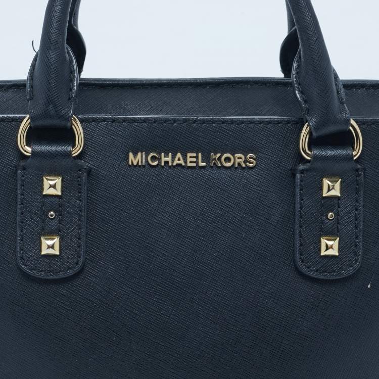Pre Owned Michael Kors Black Leather Sandrine Studded Tote