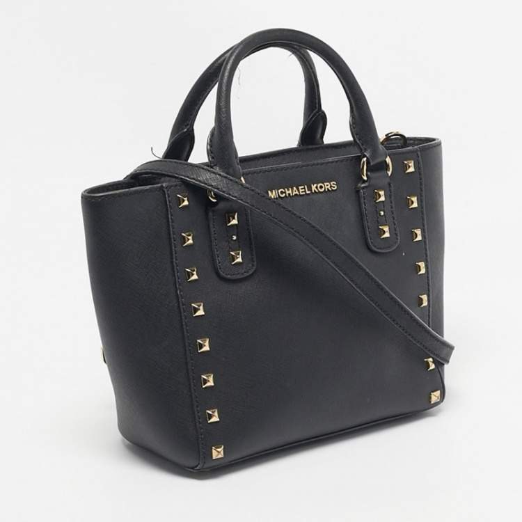 Pre Owned Michael Kors Black Leather Sandrine Studded Tote