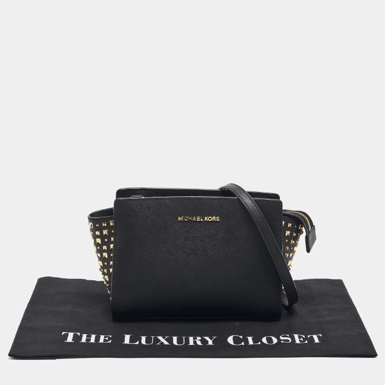 Pre Owned Michael Kors Black Leather Small Studded Selma Crossbody Bag