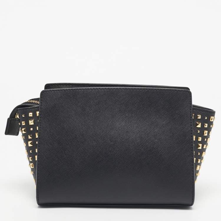 Pre Owned Michael Kors Black Leather Small Studded Selma Crossbody Bag