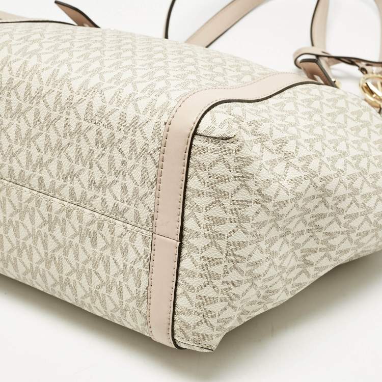 Pre Owned Michael Kors White/Pink Signature Coated Canvas Medium Sullivan Tote