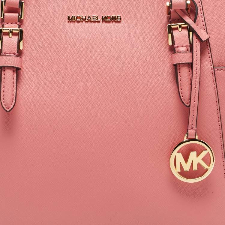 Pre Owned Michael Kors Pink Leather Charlotte Top Zip Tote