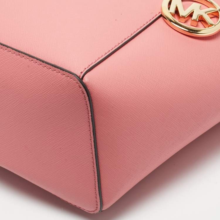Pre Owned Michael Kors Pink Leather Charlotte Top Zip Tote