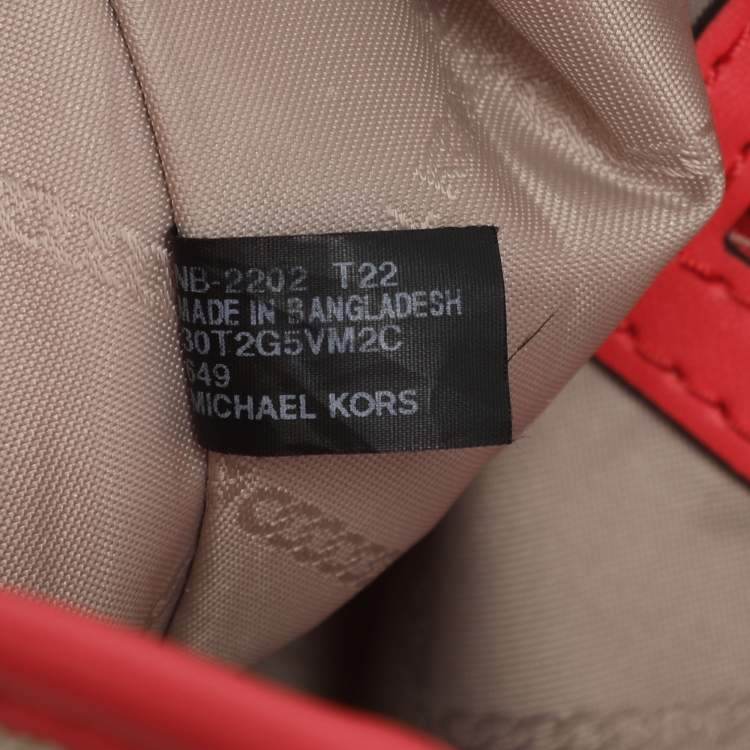 Pre Owned Michael Kors Beige/Pink Canvas and Leather Medium Maeve Bucket Bag