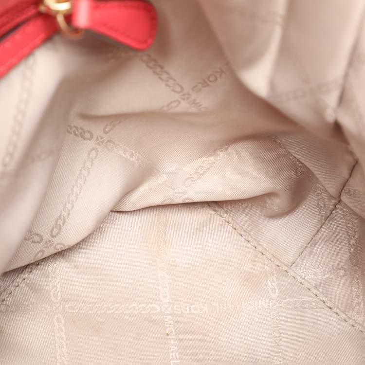Pre Owned Michael Kors Beige/Pink Canvas and Leather Medium Maeve Bucket Bag