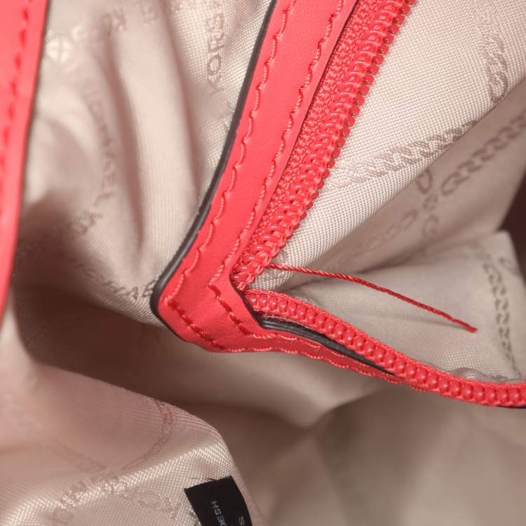 Pre Owned Michael Kors Beige/Pink Canvas and Leather Medium Maeve Bucket Bag