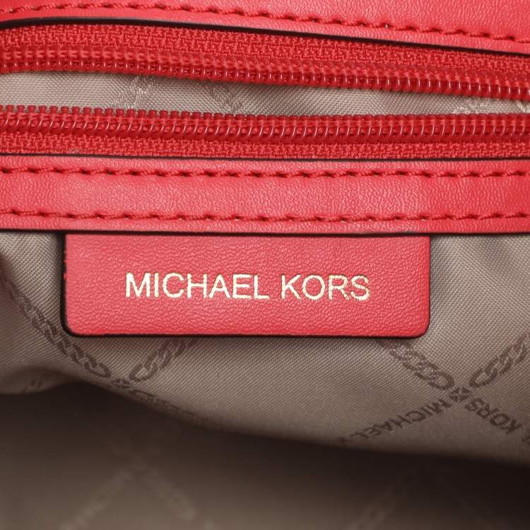 Pre Owned Michael Kors Beige/Pink Canvas and Leather Medium Maeve Bucket Bag