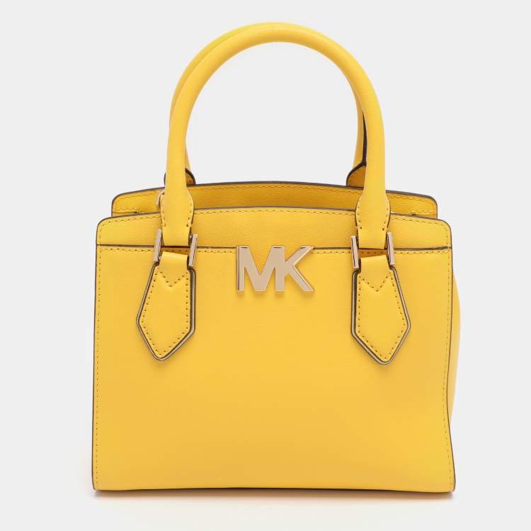 Pre Owned Michael Kors Yellow Leather Medium Mott Tote