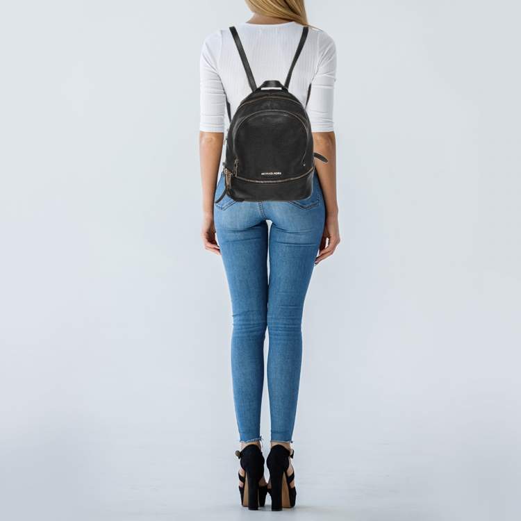 Pre Owned Michael Kors Black Leather Small Rhea Backpack