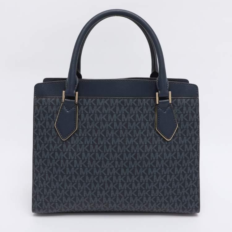 Pre Owned Michael Kors Blue Coated Canvas and Leather Large Mott Tote