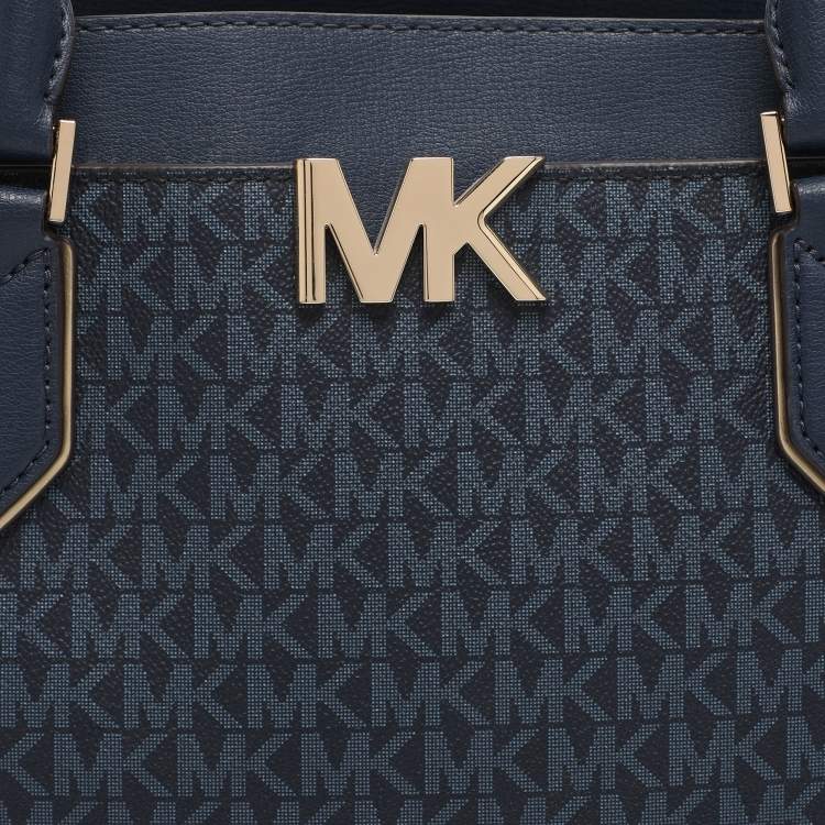 Pre Owned Michael Kors Blue Coated Canvas and Leather Large Mott Tote